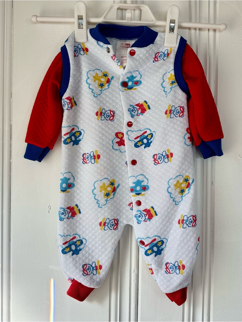Vintage 1995 Playskool 3-6M Quilted Baby Romper with Red Buttons